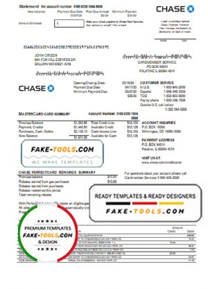 USA Chase bank Mastercard card statement easy to fill template in Word and PDF format