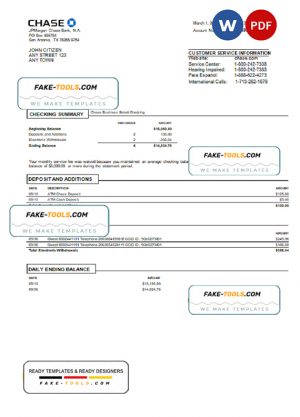USA Chase bank statement Word and PDF template, version 3