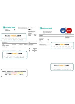 USA Citizens bank statement Word and PDF template, 2 pages