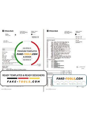 USA Citizens bank statement template in Excel and PDF format, (4 pages) good for address prove