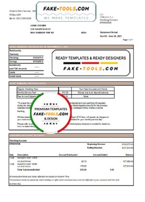 USA City Bank statement easy to fill template in .xls and .pdf file format