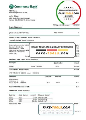 USA Commerce bank proof of address statement template in Word and PDF format