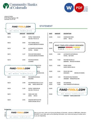 USA Community Banks of Colorado bank statement Word and PDF template