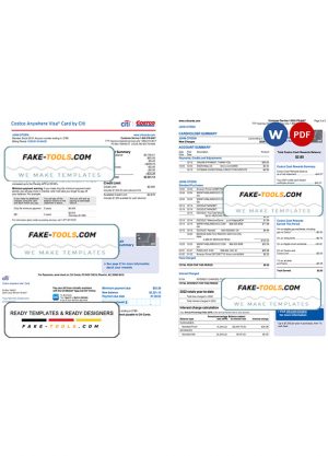 USA Costco Anywhere Visa Card by Citi bank statement, Word and PDF template, 4 pages