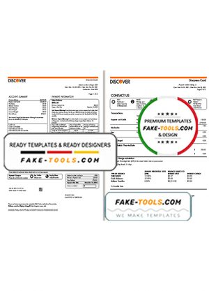 USA Discover bank credit card statement template in Word and PDF format (2 pages)