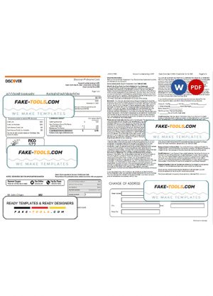 USA Discover bank statement, Word and PDF template, 5 pages