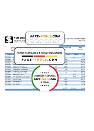 USA First Bank of Wiki bank statement easy to fill template in .xls and .pdf file format