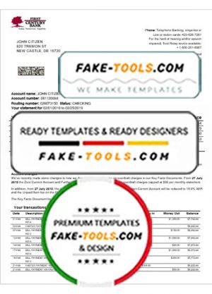USA First Century bank proof of address statement template in Word and PDF format (.doc and .pdf)