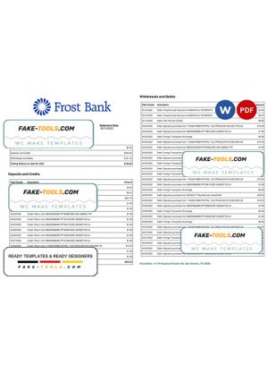 USA Frost bank statement, Word and PDF template, 2 pages