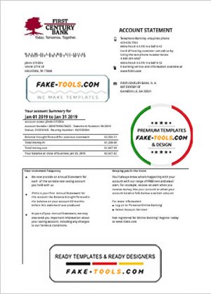 USA Georgia Gainesville First Century bank proof of address statement template in Word and PDF format