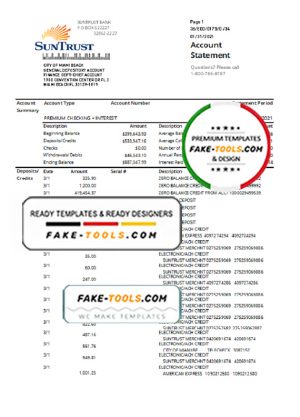 USA Georgia SunTrust bank proof of address statement template in .xls and .pdf format