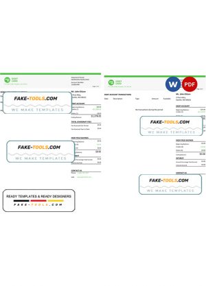 USA Green Dot bank statement Word and PDF template, 3 pages