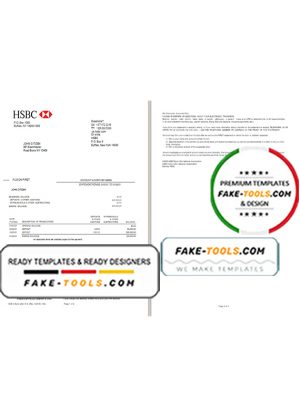 USA HSBC bank statement template in Excel and PDF format (2 pages), Version 2
