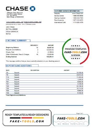 USA JP Morgan Chase bank proof of address statement template in Word and PDF format, .doc and .pdf format