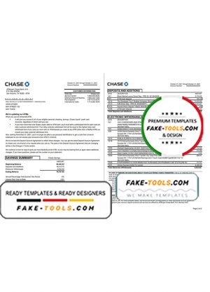 USA JP Morgan Chase bank statement template in .doc and .pdf file format, 2 pages