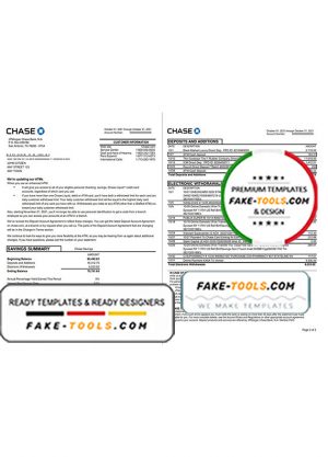 USA JP Morgan Chase bank statement template in .xls and .pdf file format, 2 pages