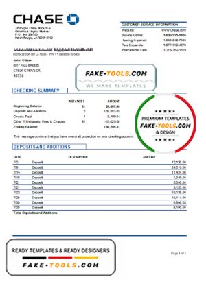 USA JP Morgan Chase bank statement template in .xls and .pdf file format