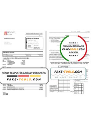 USA Maryland Howard Business bank statement template, Excel and PDF format (.xls and .pdf) (4 pages)