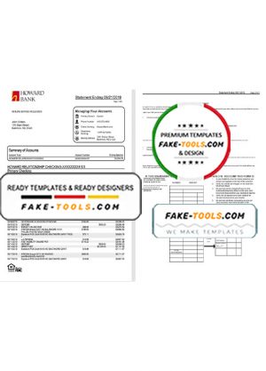 USA Maryland Howard Personal bank statement template, Excel and PDF format (.xls and .pdf) (4 pages)