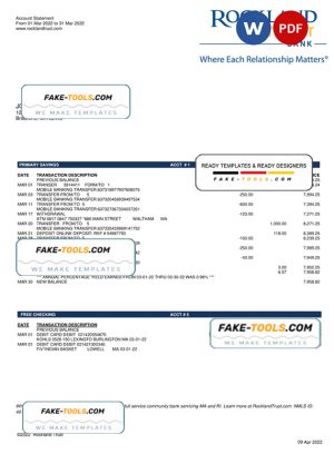 USA Massachusetts Rockland Trust bank statement Word and PDF template