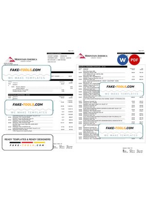 USA Mountain America Credit Union bank statement, Word and PDF template, 6 pages