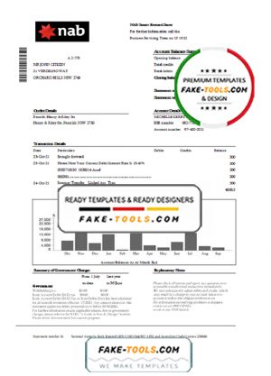 USA NAB Bank statement template in .xls and .pdf file format