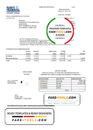 USA Navy Federal Union bank proof of address statement template in Word and PDF format
