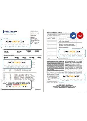 USA Nevada State Bank anytime checking statement, Word and PDF template, 4 pages