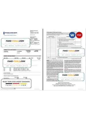 USA Nevada State Bank business checking statement, Word and PDF template, 4 pages