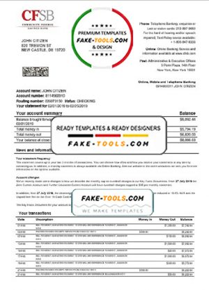 USA New York CFSB bank statement easy to fill templates in Word and PDF format