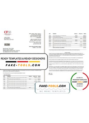 USA New York CFSB bank statement template in Excel and PDF format, 2 pages