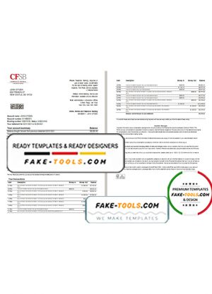 USA New York CFSB bank statement template in Word and PDF format, 2 pages