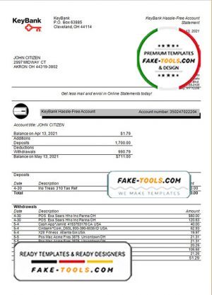 USA Ohio KeyBank bank statement template in Excel and PDF format