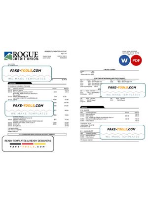 USA Oregon Rogue bank statement, Word and PDF template, 3 pages