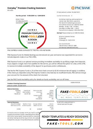 USA PNC bank proof of address statement template in Word and PDF format