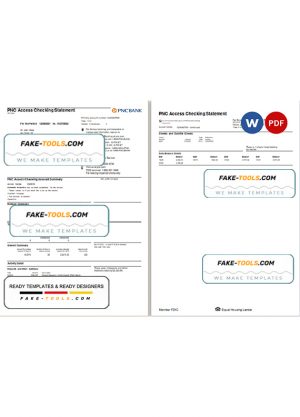 USA PNC bank statement, Word and PDF template, 2 pages