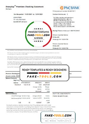 USA PNC bank statement template in .xls and .pdf file format