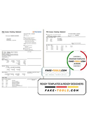 USA PNC bank statement template in Excel and PDF format, 2 pages