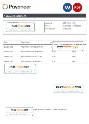 USA Payoneer account statement Word and PDF template