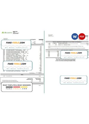 USA Regions bank statement Word and PDF template, 3 pages