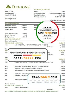 USA Regions bank statement template in .xls and .pdf file format
