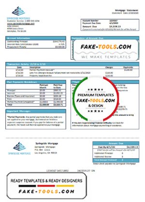 USA Springside Mortgage bank statement template in Word and PDF format