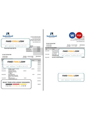 USA Sutton bank statement Word and PDF template, 2 pages