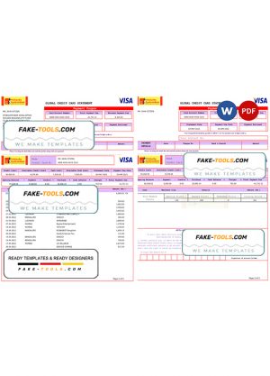 USA Syndicate bank credit card statement, Word and PDF template, 3 pages