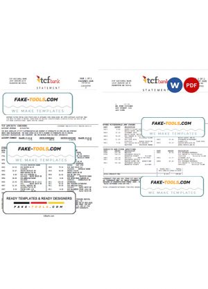 USA TCF bank statement, Word and PDF template, 3 pages