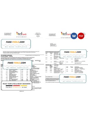 USA TCF bank statement, Word and PDF template, 3 pages- v2