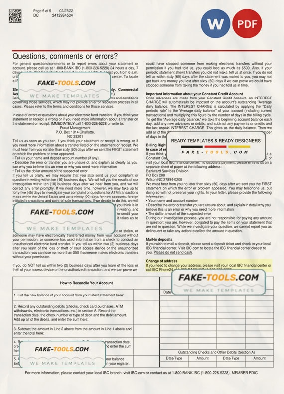USA Texas IBC bank statement Word and PDF template, 5 pages USA Texas IBC bank statement Word and PDF template, 5 pages