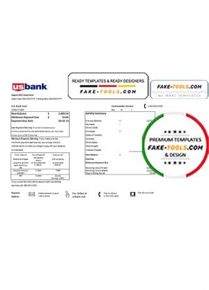 USA U.S. bank credit card statement template in .xls and .pdf file format