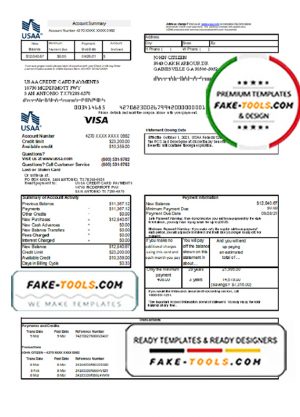 USA USAA bank Credit card statement template in Excel and PDF format