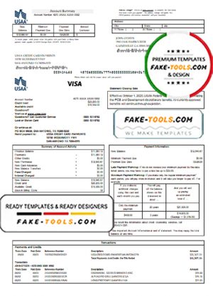 USA USAA bank Credit card statement template in Word and PDF format